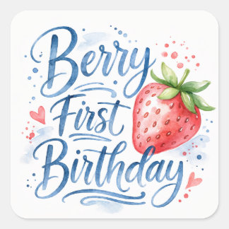 Pegatina Cuadrada Berry First Birthday for Girls Sticker