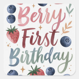 Pegatina Cuadrada Berry First Birthday for Girls Sticker