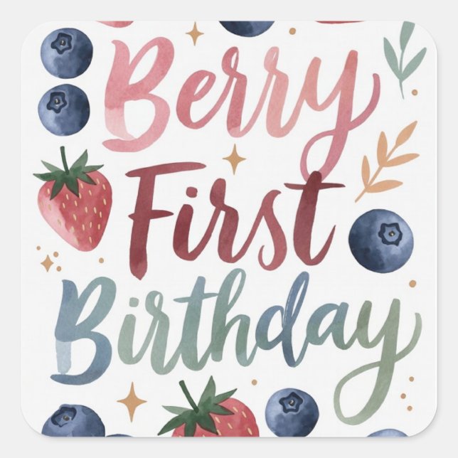 Pegatina Cuadrada Berry First Birthday for Girls Sticker (Anverso)