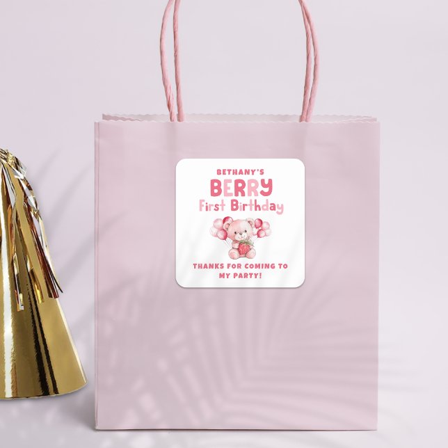 Pegatina Cuadrada Berry First Birthday Strawberry Primer Fiesta Grac (Subido por el creador)