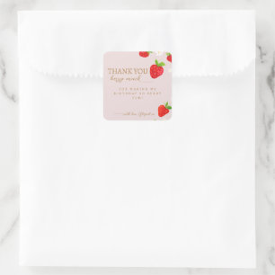 Pegatina Cuadrada Berry First First Strawberry Birthday Gracias
