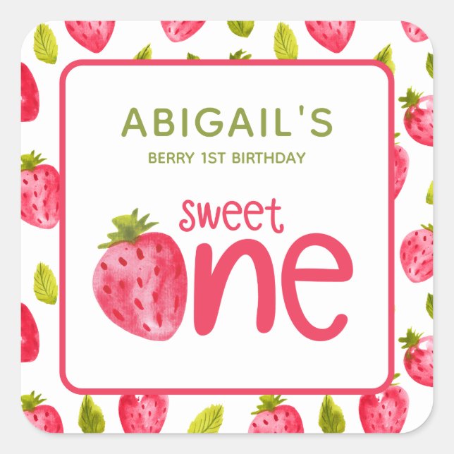 Pegatina Cuadrada Berry First Strawberry Birday (Anverso)