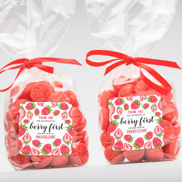 Pegatina Cuadrada Berry First Strawberry Primer Personalizado Fiesta