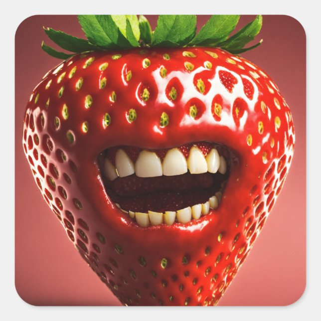 Pegatina Cuadrada "Berry Laughs: Funny Strawberry Pegatinas" (Anverso)