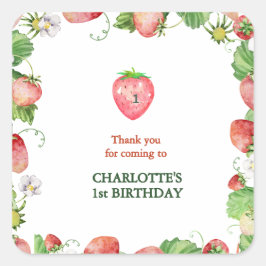 Pegatina Cuadrada berry neutral de género dulce primer cumpleaños gr