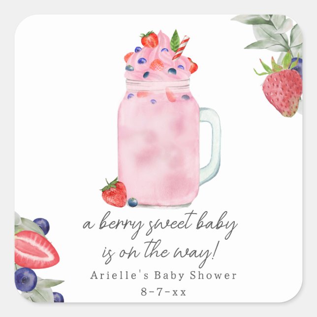 Pegatina Cuadrada Berry Special Smoothie Baby Shower (Anverso)