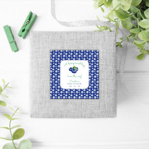 Pegatina Cuadrada Berry Sweet Baby Boy Shower Blueberry