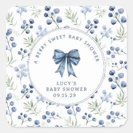 Pegatina Cuadrada Berry Sweet Baby Shower Blueberry Bow
