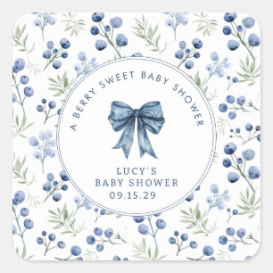 Pegatina Cuadrada Berry Sweet Baby Shower Blueberry Bow