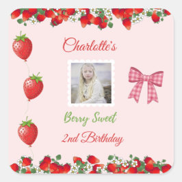 Pegatina Cuadrada Berry Sweet Birthday Photo