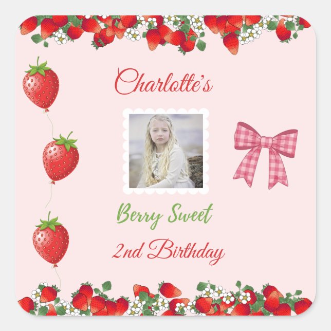 Pegatina Cuadrada Berry Sweet Birthday Photo (Anverso)