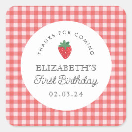 Pegatina Cuadrada Berry Sweet Birthday Picnic gracias