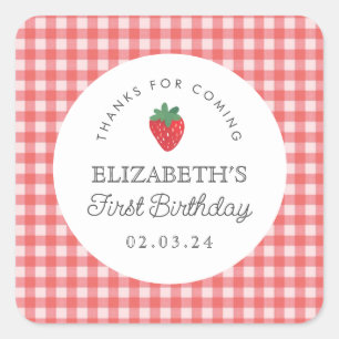 Pegatina Cuadrada Berry Sweet Birthday Picnic gracias