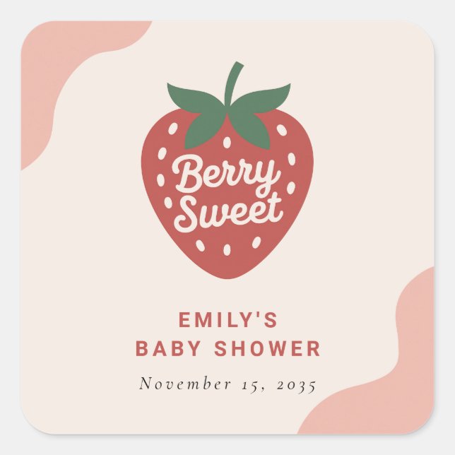 Pegatina Cuadrada Berry Sweet Cute Baby Shower (Anverso)