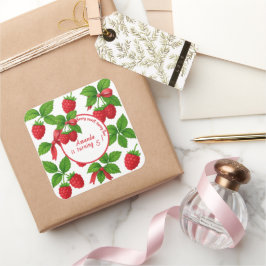 Pegatina Cuadrada Berry Sweet Raspberry Kids Birthday Fiesta -
