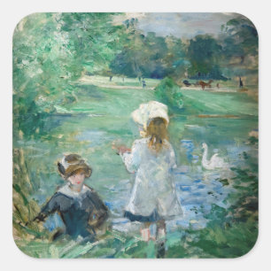Pegatina Cuadrada Berthe Morisot - Beside a Lake / Au bord du lac