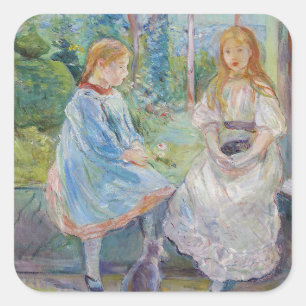 Pegatina Cuadrada Berthe Morisot - Jóvenes muchachas en la ventana