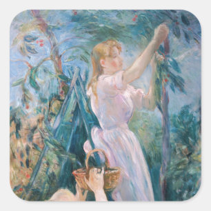 Pegatina Cuadrada Berthe Morisot - La Recolectora de Cerezas