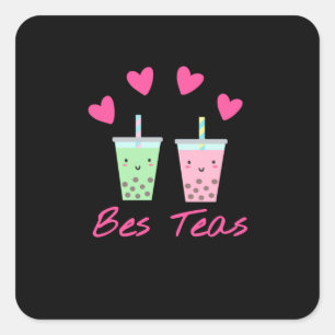 Pegatina Cuadrada Bes Teas Bestis Té de burbuja Cute Boba Mejores A