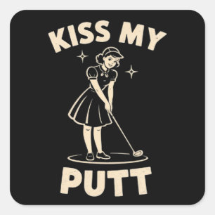 Pegatina Cuadrada Besa Mi Putt Retro Vintage 1940 Amantes de Golf