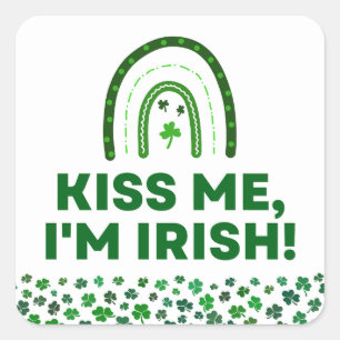 Pegatina Cuadrada ¡Bésame! Soy irlandés