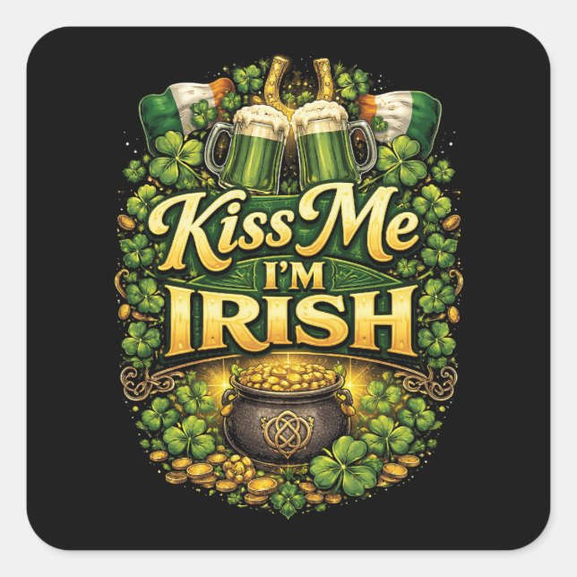 Pegatina Cuadrada Bésame, soy irlandés (Anverso)