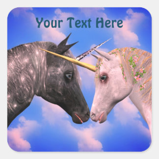 Pegatina Cuadrada Besando a Unicornios personalizados