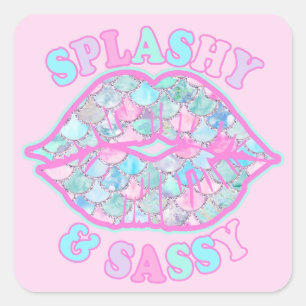 Pegatina Cuadrada Besito de Sirena Rosa Turquesa Splashy & Sassy Fem