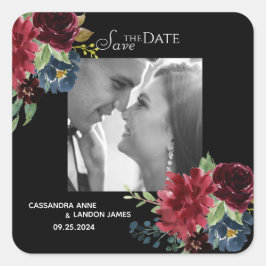 Pegatina Cuadrada Beso de Burgundy Foto Floral Elegante Acuarela Cua