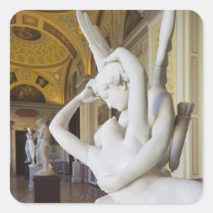 Pegatina Cuadrada Beso de Cupido y Psique, por Antonio Canova