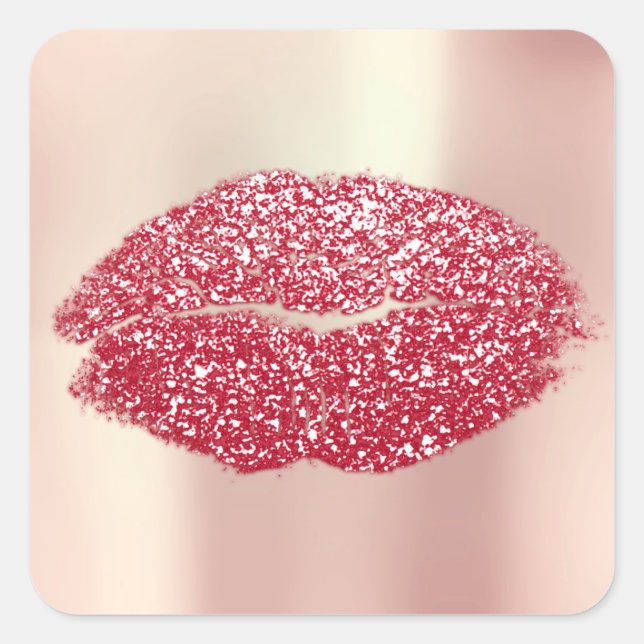 Pegatina Cuadrada Beso de labios Purpurina Belleza maquillaje 16º Ro (Anverso)