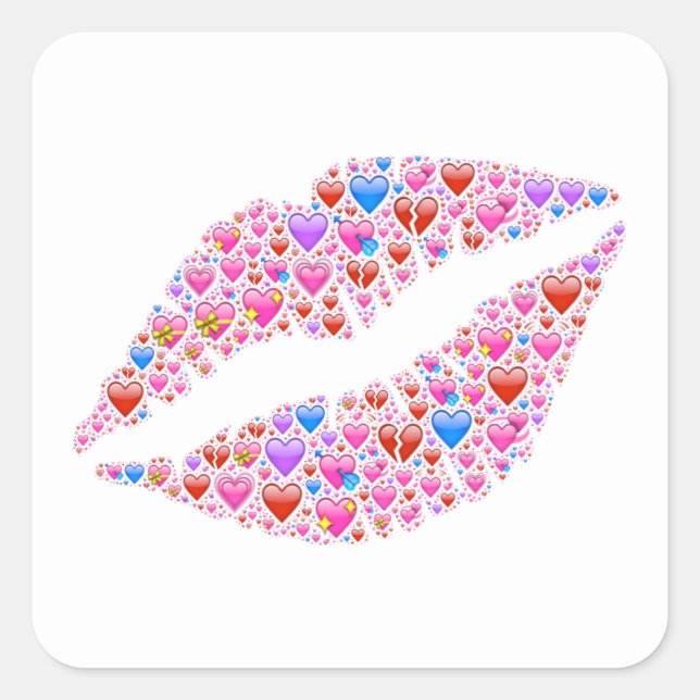 Pegatina Cuadrada Beso de labios rosas con brillantes gemas Hearts S (Anverso)