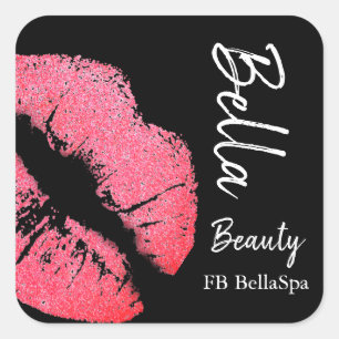 Pegatina Cuadrada Beso de lápiz labial rosa mancha de labio negro be