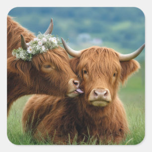 Pegatina Cuadrada Beso de Vaca de las Tierras Altas