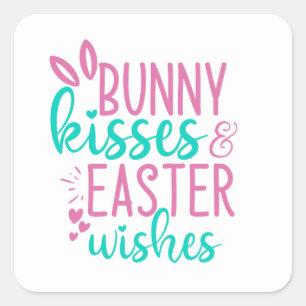 Pegatina Cuadrada Besos conejitos y deseos de Pascua Navidad