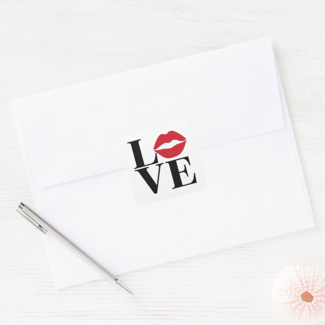Pegatina Cuadrada Besos de Amor: Edición Labios Rojos Stickers (Sobre)