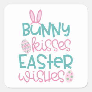 Pegatina Cuadrada besos de conejito Saludos de Pascua