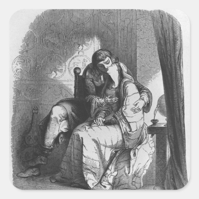 Pegatina Cuadrada Besos de Heloise y Abelard (Anverso)