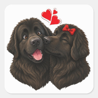 Pegatina Cuadrada Besos de Newfie Amor de Cachorro
