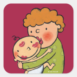 Pegatina Cuadrada Besos de pintalabios rosados para bebé
