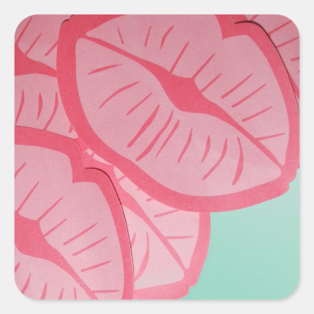 Pegatina Cuadrada Besos para Día de San Valentín (Anverso)