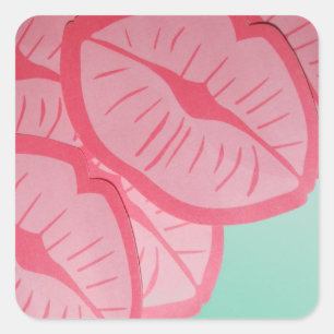Pegatina Cuadrada Besos para Día de San Valentín
