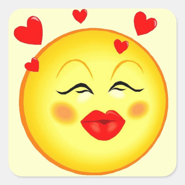 Pegatina Cuadrada Besos para ti Cara feliz San Valentín (Anverso)