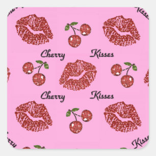 Pegatina Cuadrada Besos RAB de cerezo rocoso en rosa