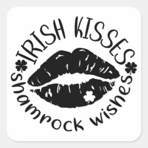 Pegatina Cuadrada Besos y Shamrock irlandeses ☘️ 💚
