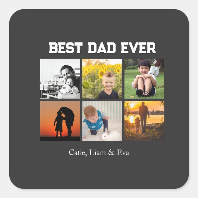 Pegatina Cuadrada Best Dad Ever Customizable name and images (Anverso)