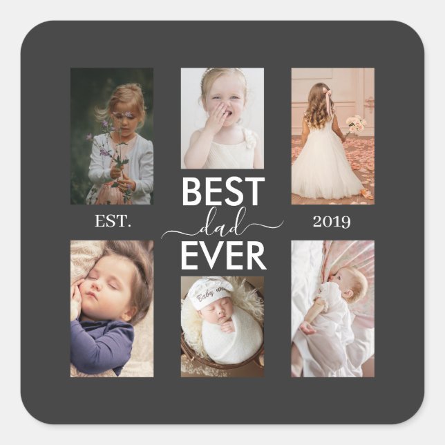 Pegatina Cuadrada Best Dad Ever Customizable year and images (Anverso)
