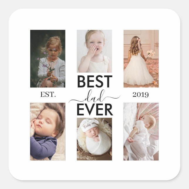 Pegatina Cuadrada Best Dad Ever Customizable year and images (Anverso)