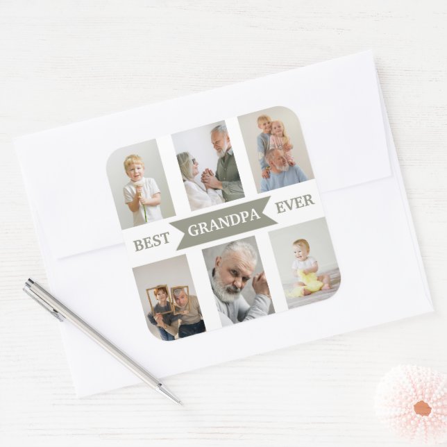Pegatina Cuadrada Best Grandpa Ever | Custom Photos Sticker (Sobre)