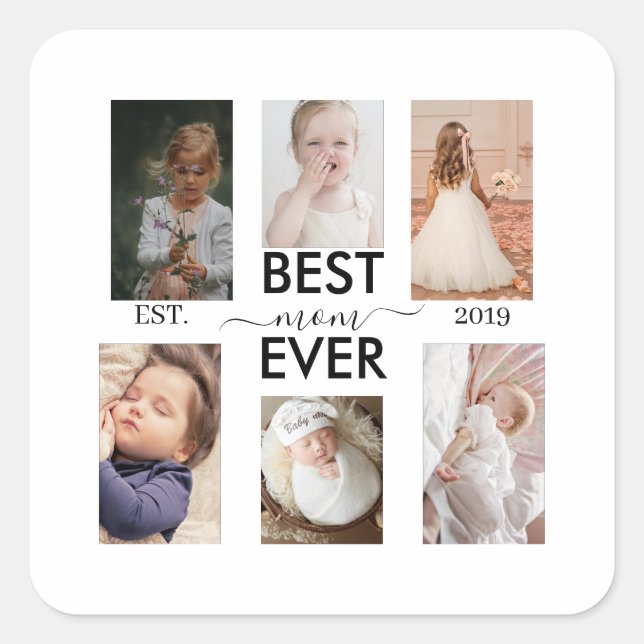 Pegatina Cuadrada Best Mom Ever Customizable year and images (Anverso)